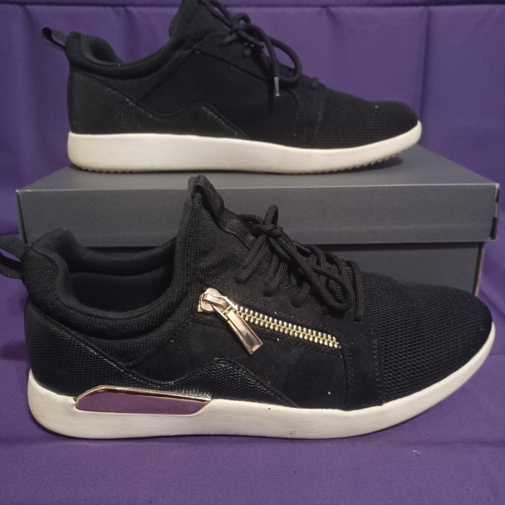 Aldo Black Sneakers with Gold Zipper